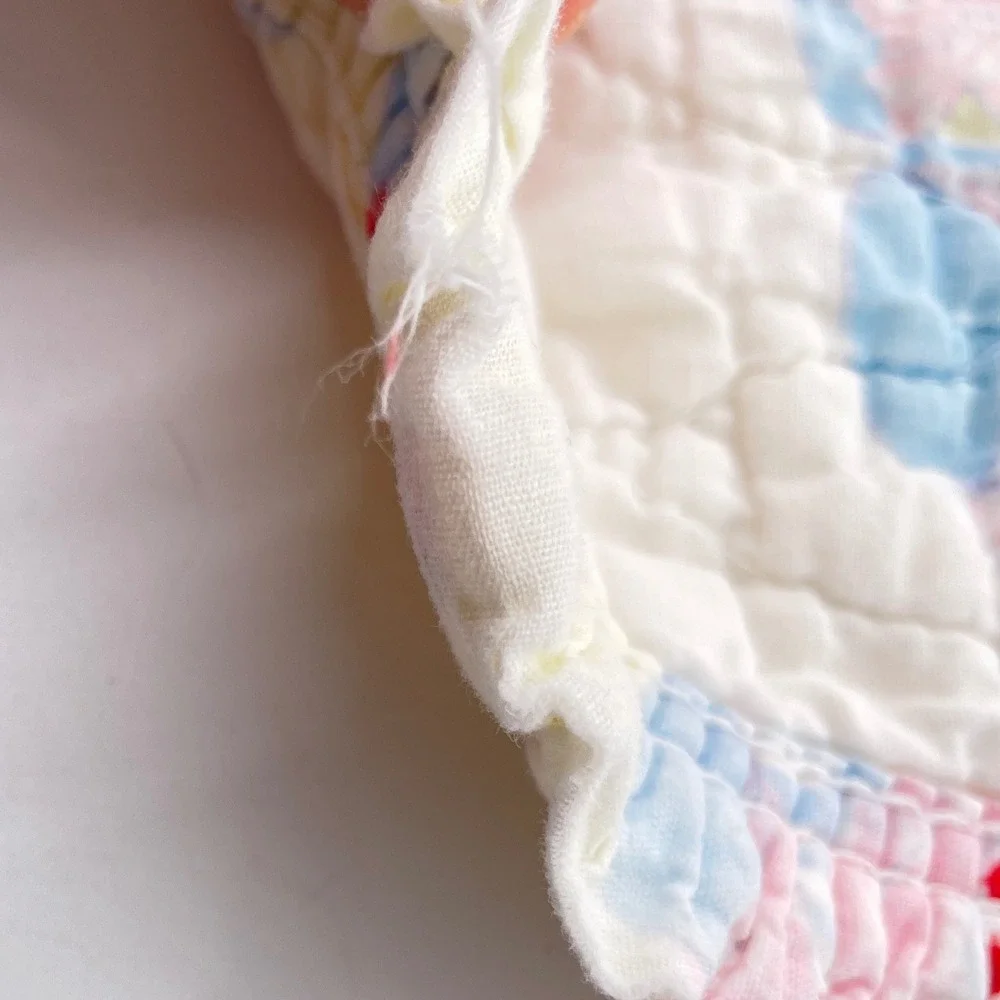 Vintage Quilted Baby Blanket Pastel Ruffled Circus Animal Elephant Bear Bunny
